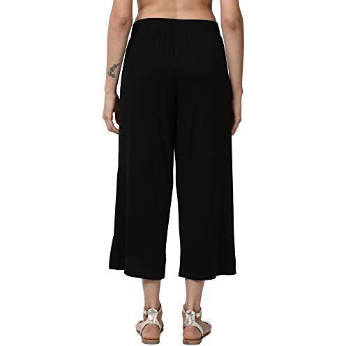 Enamor Essentials Women's Mid Rise Crop Length Soft & Drapey Stretch Viscose Culottes With Smart Side Slits - E064(E064-Jet Black-M)