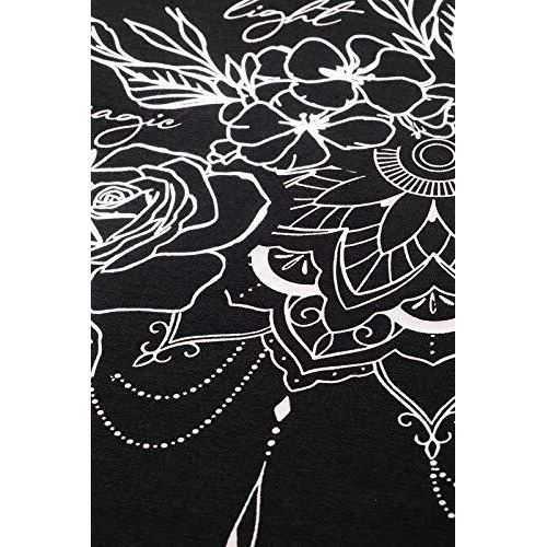 Enamor Essentials Women's Short Sleeve Crew Neck Slim Fit Breathable Stretch Cotton Tee With Graphic - E147(E147-Jet Black W/ Floman-M)