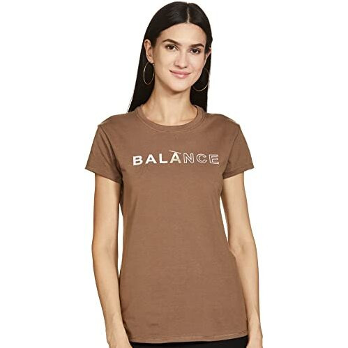 Enamor Essentials Women's Short Sleeve Crew Neck Slim Fit Breathable Stretch Cotton Tee With Graphic - E147(E147-Mocha-S)
