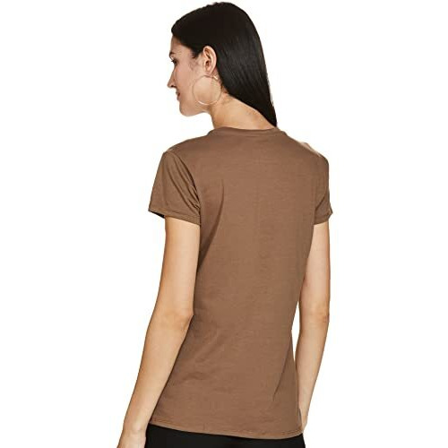 Enamor Essentials Women's Short Sleeve Crew Neck Slim Fit Breathable Stretch Cotton Tee With Graphic - E147(E147-Mocha-S)