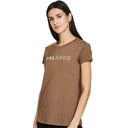 Enamor Essentials Women's Short Sleeve Crew Neck Slim Fit Breathable Stretch Cotton Tee With Graphic - E147(E147-Mocha-S)