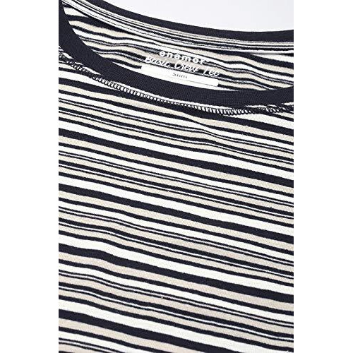 Enamor Essentials Women's Relaxed Fit Short Sleeves Crew Neck Slim Fit Breathable Stretch Regular Length Cotton Tee - Ea47(Ea47-Black/Beige/Ivory Yd Stripe-S)