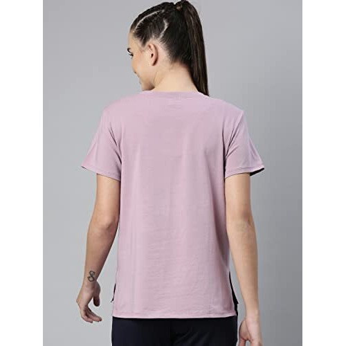 Enamor Athleisure Women's Short Sleeve Crew Neck Relaxed Fit Antimicrobial 4 Way Stretch Breathable Cotton Tee - A301(A301-Mauve Pink/Summer Graphic-S)