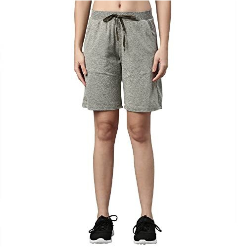 Enamor Athleisure Shorts For Women With Pockets With Adjustable Waist Used For Gym Yoga Workout (A702_Army Green Melange_L)