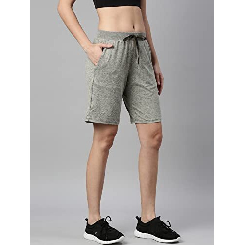 Enamor Athleisure Shorts For Women With Pockets With Adjustable Waist Used For Gym Yoga Workout (A702_Army Green Melange_L)