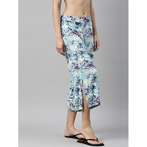 Enamor Essentials Women's Slim Fit Mid Rise Crop Length Soft & Drapey Stretch Viscose Culottes With Smart Side Slits - Ea64(Ea64-Bali Pixel Aop-S)