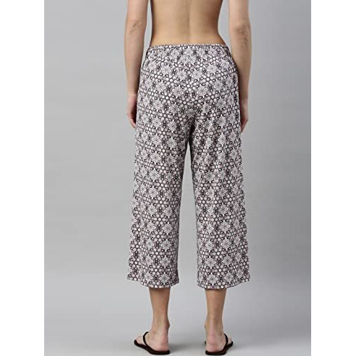 Enamor Essentials Women's Slim Fit Mid Rise Crop Length Soft & Drapey Stretch Viscose Culottes With Smart Side Slits - Ea64(Ea64-Mauve Bloom Aop-S)