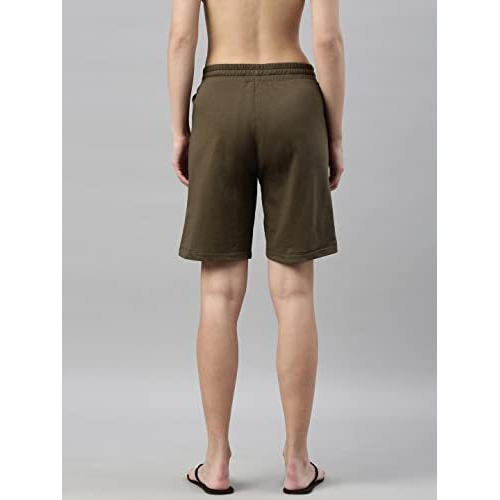 Enamor Essentials Women's Mid Rise Relaxed Fit 100% Cotton Knee Length Shorts Bermuda With Elasticated Waistband And Pockets - E080(E080-Army Green -L)