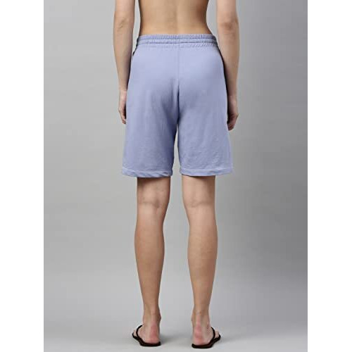 Enamor Essentials Women's Mid Rise Relaxed Fit 100% Cotton Knee Length Shorts Bermuda With Elasticated Waistband And Pockets - E080(E080-Powder Blue-S)