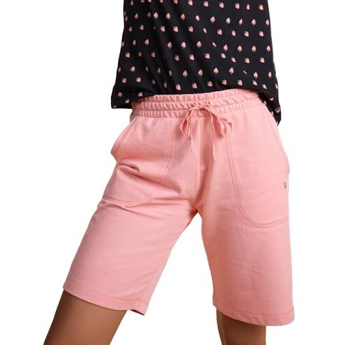Enamor Essentials Womens Mid Rise Relaxed Fit 100% Cotton Knee Length Shorts Bermuda With Elasticated Waistband And Pockets - E080
