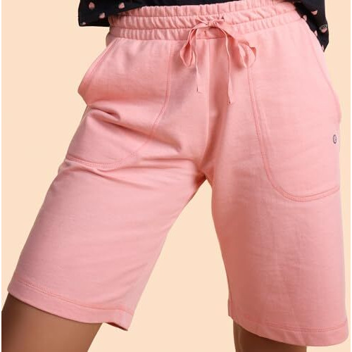 Enamor Essentials Womens Mid Rise Relaxed Fit 100% Cotton Knee Length Shorts Bermuda With Elasticated Waistband And Pockets - E080