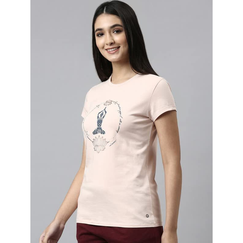 Enamor Essentials Short Sleeve Round Neck Slim Fit Stretch Cotton Tshirt For Womens-E147 (E147_Rosewater_Xl)