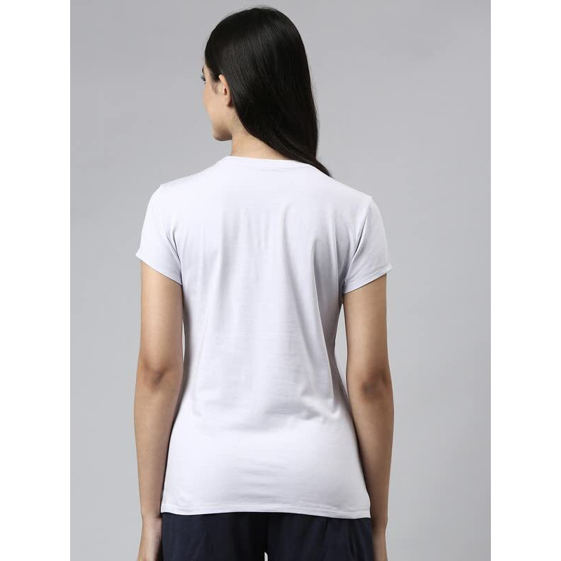 Enamor Essentials Short Sleeve Round Neck Slim Fit Stretch Cotton Tshirt For Womens-E147 (E147_Lilac Iris/Calm Graphic_S)