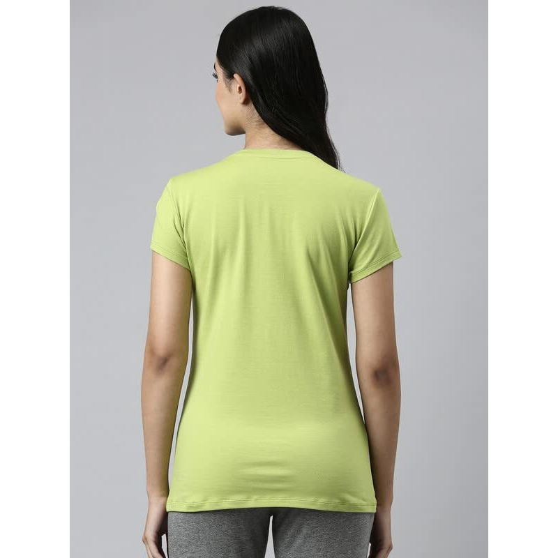 Enamor Essentials Short Sleeve Round Neck Slim Fit Stretch Cotton Tshirt For Womens-E147 (E147_Green Pea_L)