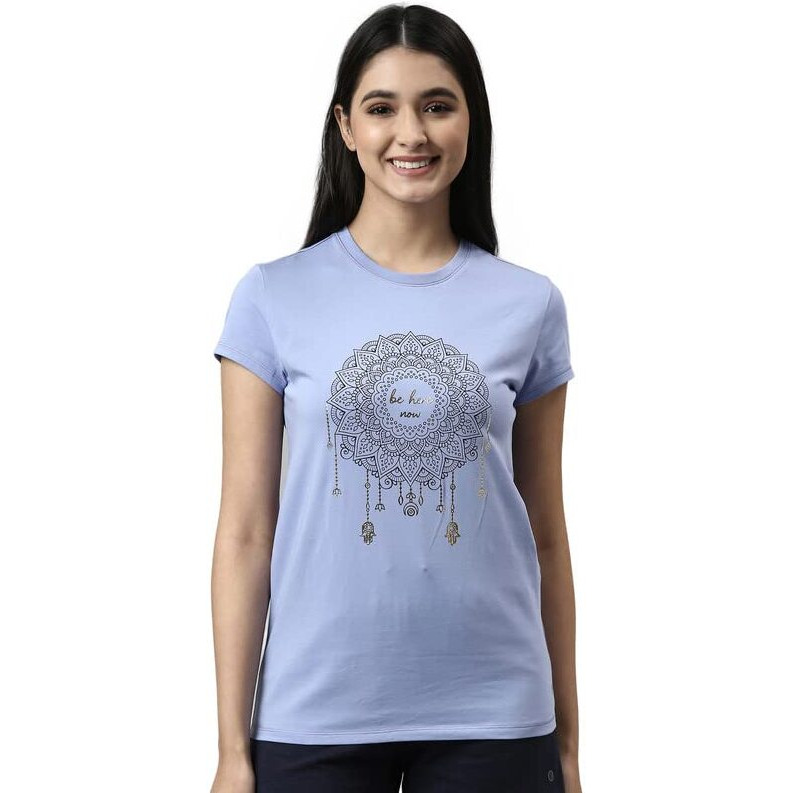 Enamor Essentials Short Sleeve Round Neck Slim Fit Stretch Cotton Tshirt For Womens-E147 (E147_Purple Slate_M)