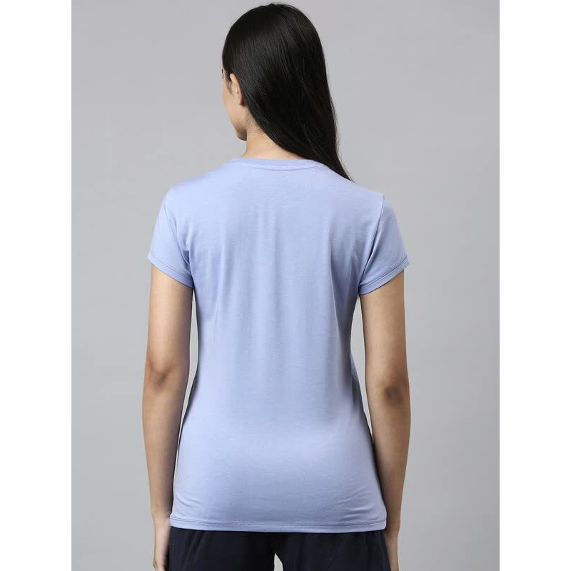 Enamor Essentials Short Sleeve Round Neck Slim Fit Stretch Cotton Tshirt For Womens-E147 (E147_Purple Slate_M)