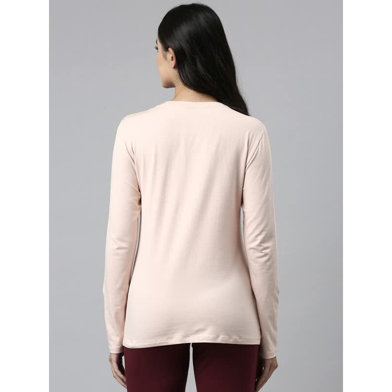 Enamor Essentials Full Sleeve Round Neck Slim Fit Stretch Cotton Lounge Tshirt For Womens-E157 (E157_Rosewater_M)