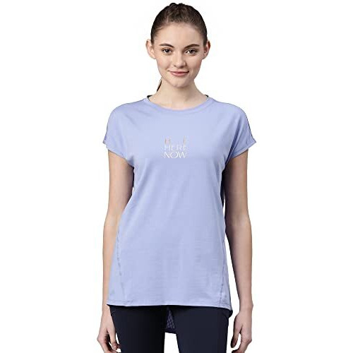 Enamor Womens Athleisure A305-Dry Fit Cotton Spandex With Antimicrobial Finish Active Stay Fresh Workout T-Shirt (A305_Purple Slate/Be Here Now_S)