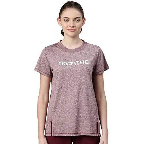 Enamor Womens Athleisure A306-Dry Fit With Antimicrobial & Sweat Wicking Crew Neck Short Sleeve Breathe Active Wear T-Shirt (A306_Dry Blood Melange_L)