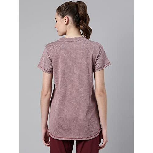 Enamor Womens Athleisure A306-Dry Fit With Antimicrobial & Sweat Wicking Crew Neck Short Sleeve Breathe Active Wear T-Shirt (A306_Dry Blood Melange_L)