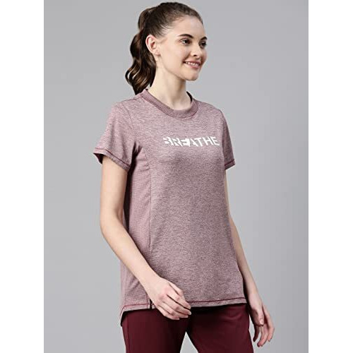 Enamor Womens Athleisure A306-Dry Fit With Antimicrobial & Sweat Wicking Crew Neck Short Sleeve Breathe Active Wear T-Shirt (A306_Dry Blood Melange_L)