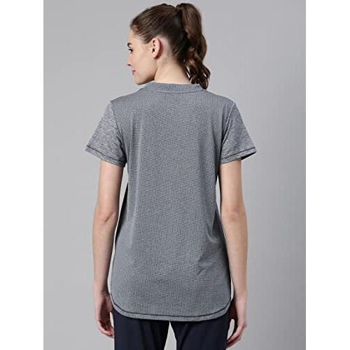 Enamor Womens Athleisure A306-Dry Fit With Antimicrobial & Sweat Wicking Crew Neck Short Sleeve Breathe Active Wear T-Shirt (A306_Navy Melange_S)