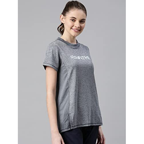 Enamor Womens Athleisure A306-Dry Fit With Antimicrobial & Sweat Wicking Crew Neck Short Sleeve Breathe Active Wear T-Shirt (A306_Navy Melange_S)