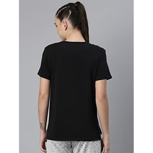 Enamor Athleisure Women's Short Sleeve Crew Neck Relaxed Fit Antimicrobial 4 Way Stretch Breathable Cotton Tee - A301(A301-Jet Black Yama Graphic-M)