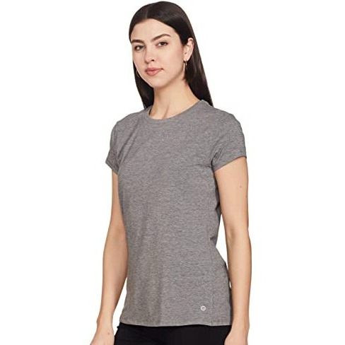 Enamor Women's Plain Slim Fit T-Shirt (E047_Medium Grey Melange L)