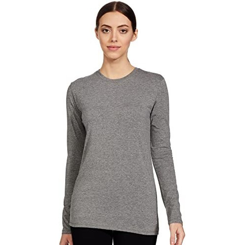 Enamor Essentials E057 Slim Fit Cotton Long Sleeve Crew Neck Tee For Women(E057-Mediumgrey Melange-S)