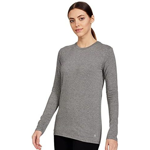 Enamor Essentials E057 Slim Fit Cotton Long Sleeve Crew Neck Tee For Women(E057-Mediumgrey Melange-S)