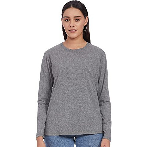 Enamor Essentials E057 Slim Fit Cotton Long Sleeve Crew Neck Tee For Women(E057-Mediumgrey Melange-Xl)