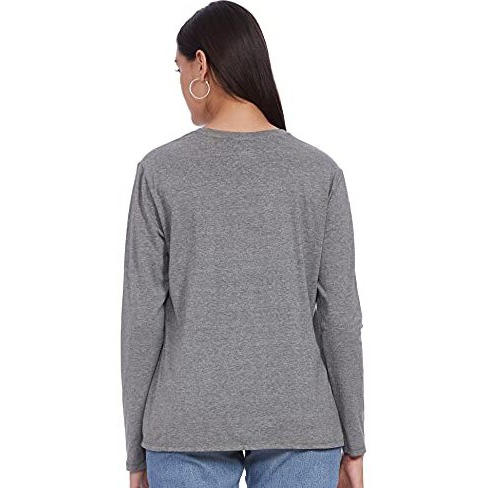 Enamor Essentials E057 Slim Fit Cotton Long Sleeve Crew Neck Tee For Women(E057-Mediumgrey Melange-Xl)