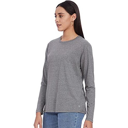 Enamor Essentials E057 Slim Fit Cotton Long Sleeve Crew Neck Tee For Women(E057-Mediumgrey Melange-Xl)