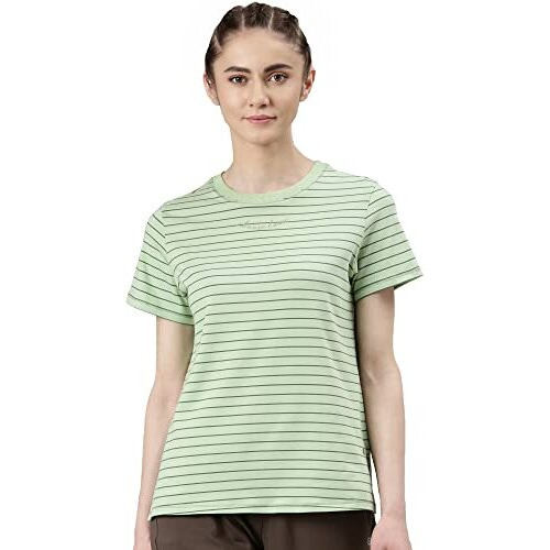 Enamor Women's Striped Relaxed T-Shirt (A3S1_Soft Green Stripe Choose Love Graphic S)