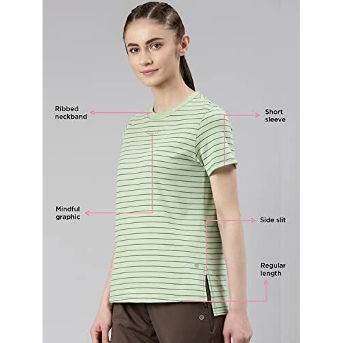 Enamor Women's Striped Relaxed T-Shirt (A3S1_Soft Green Stripe Choose Love Graphic S)