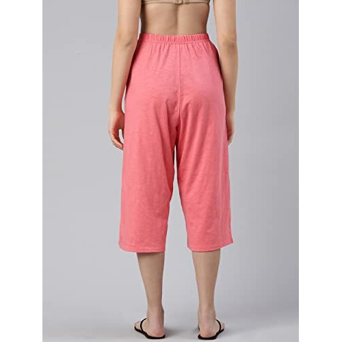Enamor E402 High-Rise Cotton Slub Basic Culottes For Women With Concealed Adjustable Drawstring(E402_Pink Taffy_L)
