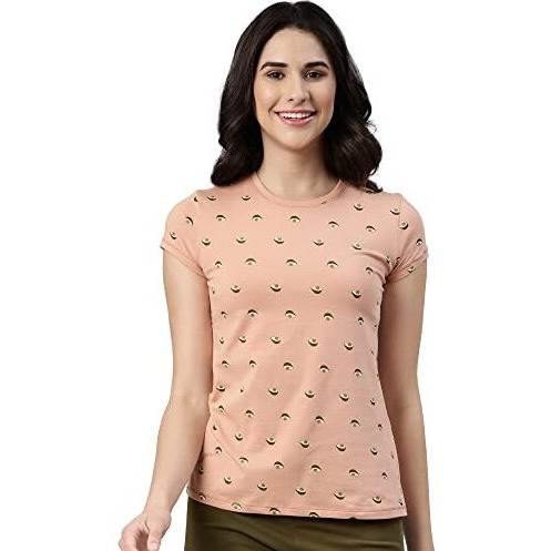 Enamor Women's Fruits Slim T-Shirt (E247_Walnut Avocado Aop S)