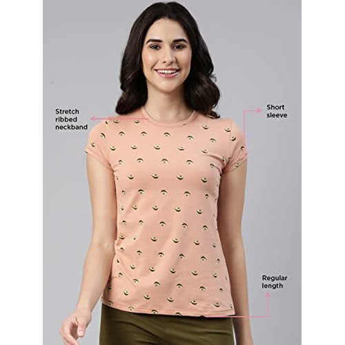 Enamor Women's Fruits Slim T-Shirt (E247_Walnut Avocado Aop S)