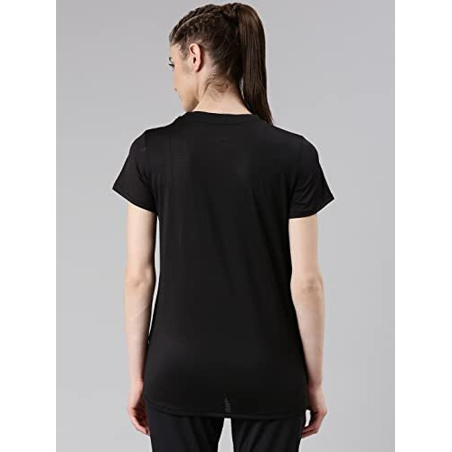 Enamor Women's Letter Print Relaxed Fit T-Shirt (A306_Jet Black Belive Graphic