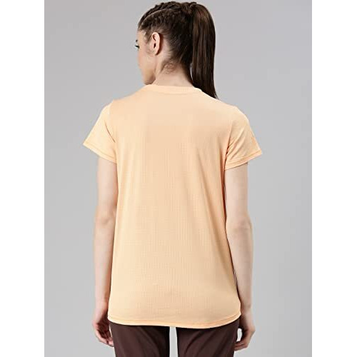 Enamor Women's Letter Print Relaxed Fit T-Shirt (A306_Muskmelon Melange Belive Graphic
