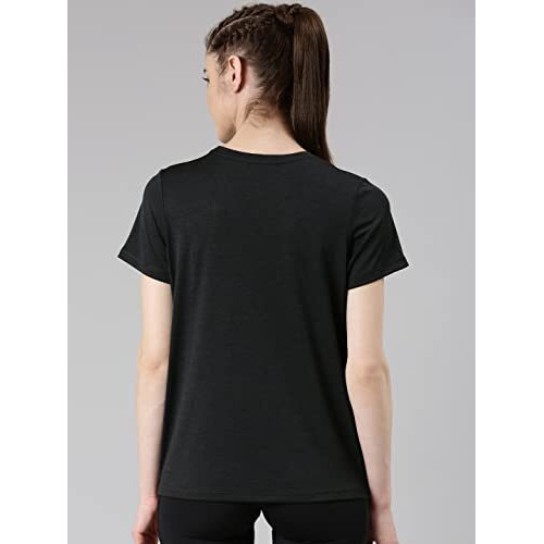 Enamor Polyester Women's Letter Print Relaxed Fit T-Shirt (A309_Black Melange-Active Reflective, Xl