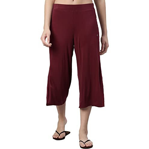 Enamor Women's Relaxed Casual Pants (E064_Deep Ruby_S)