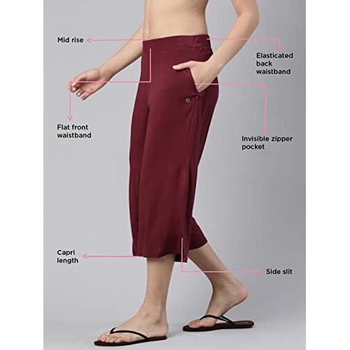Enamor Women's Relaxed Casual Pants (E064_Deep Ruby_S)