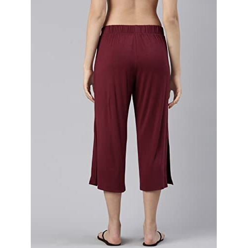 Enamor Women's Relaxed Casual Pants (E064_Deep Ruby_S)