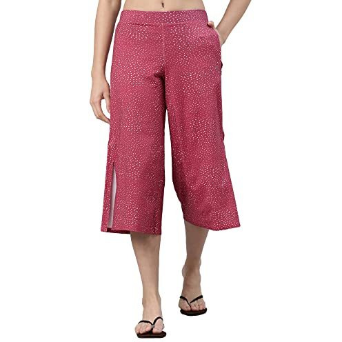 Enamor Ea64 Mid-Rise Shop In Culottes For Women With Side Slits And All Over Print