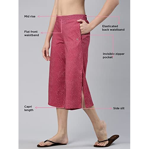 Enamor Ea64 Mid-Rise Shop In Culottes For Women With Side Slits And All Over Print
