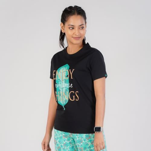 Rupa Colors Playsure Printed Cotton Blended Round Neck Women's T-Shirt, Short-Sleeve, Pack Of 1