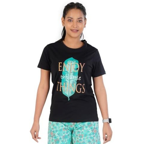Rupa Colors Playsure Printed Cotton Blended Round Neck Women's T-Shirt, Short-Sleeve, Pack Of 1