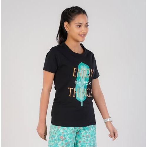 Rupa Colors Playsure Printed Cotton Blended Round Neck Women's T-Shirt, Short-Sleeve, Pack Of 1